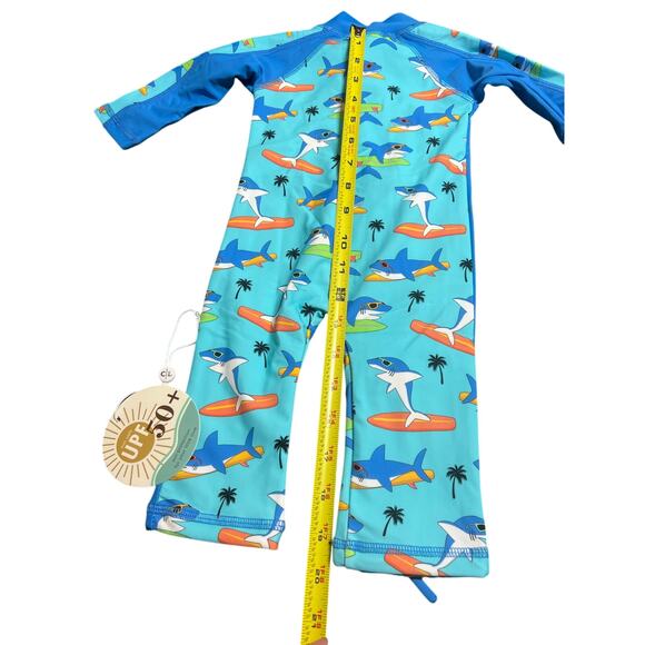 Caden Lane Long Sleeve Rash Guard Full Length in Blue “Surfin Sharks” 0-3mos NWT - Picture 8 of 8